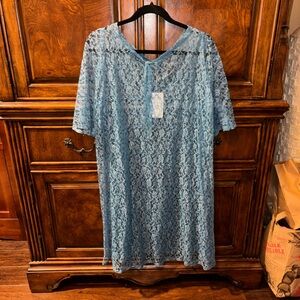 Chic Blue Lace Overlay Dress